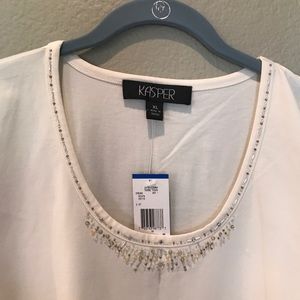 NWT 💞 Kasper T-shirt 3/4 Slv w/Crystal Neck, XL